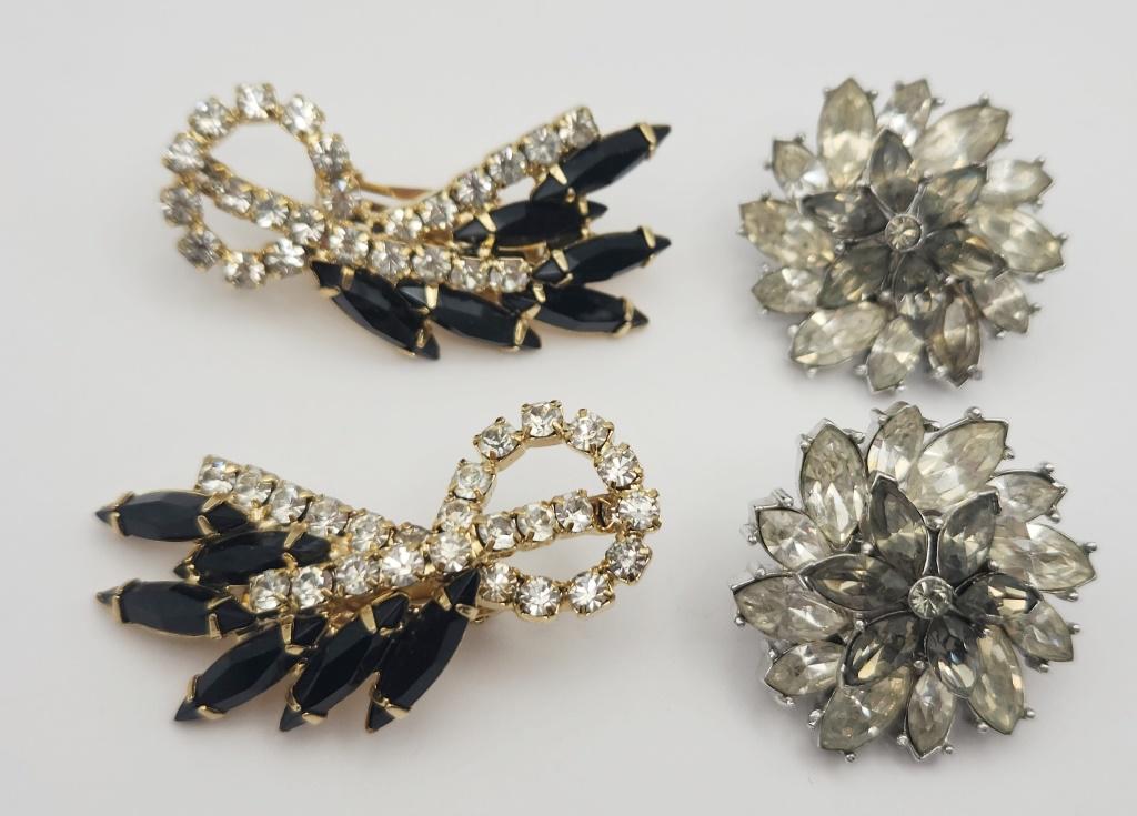 2-VTG PAIRS OF CLIP ON RHINESTONE EARRINGS: TRIFARI