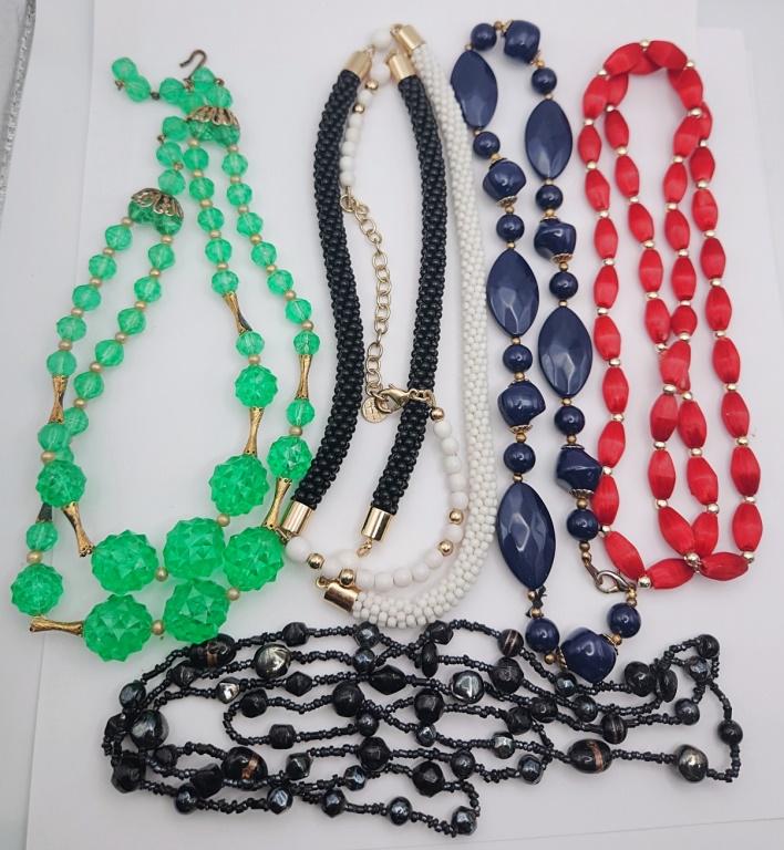 5-VINTAGE BEADED NECKLACES: DIFF LENGTHS/STYLES (1 of 4)