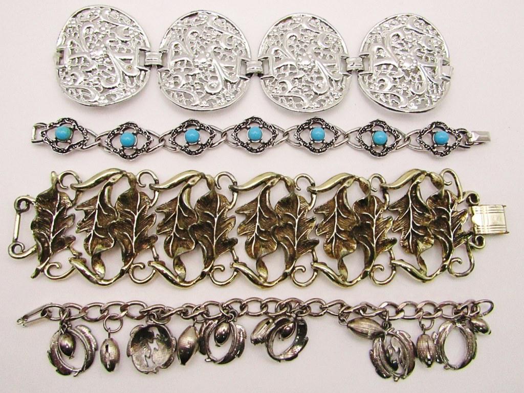 4-VINTAGE SILVER TONED BRACELETS: (1)SARAH (1 of 2)