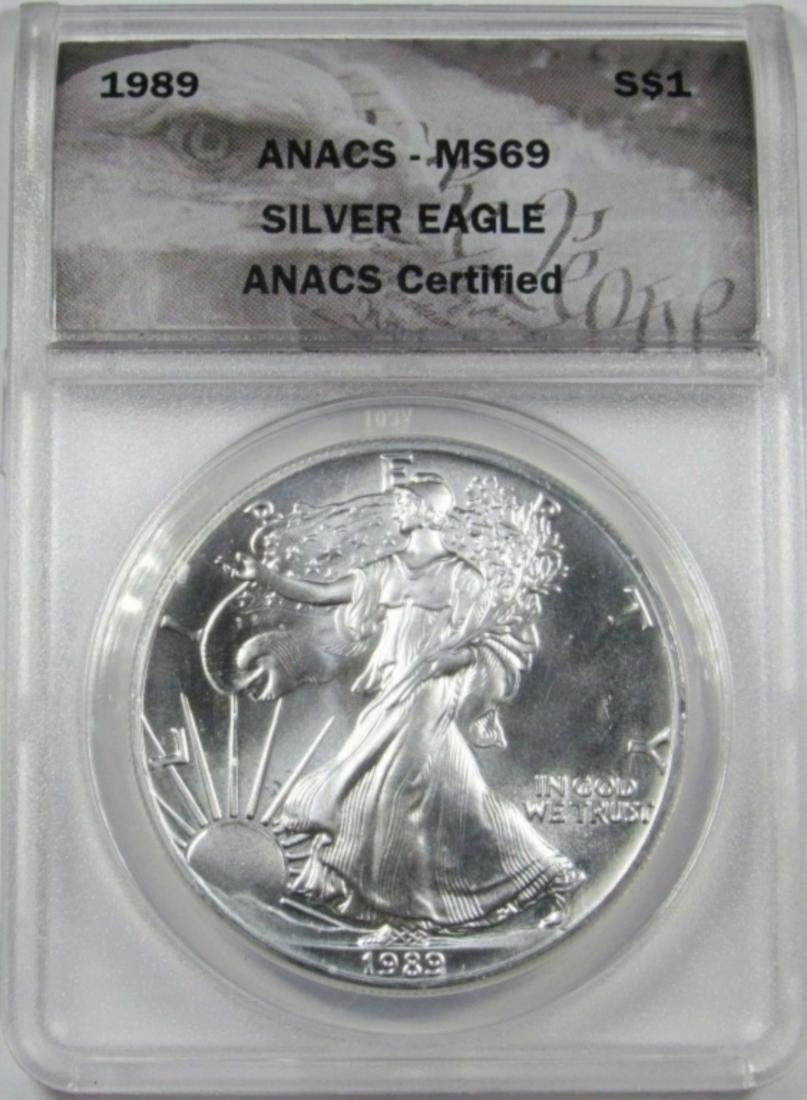 1989 AMERICAN SILVER EAGLE ANACS MS-69 (1 of 4)