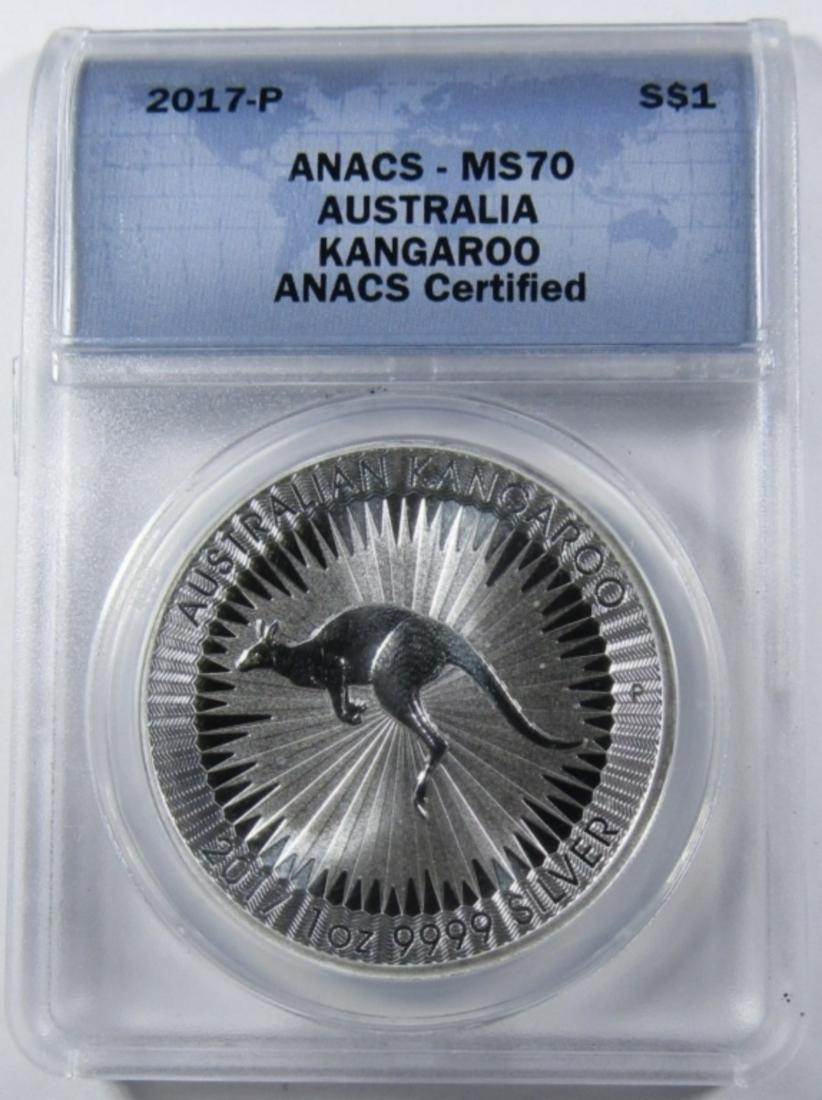 2017-P $1 AUSTRALIA KANGAROO ANACS MS-70: 1oz .999 SILVER.