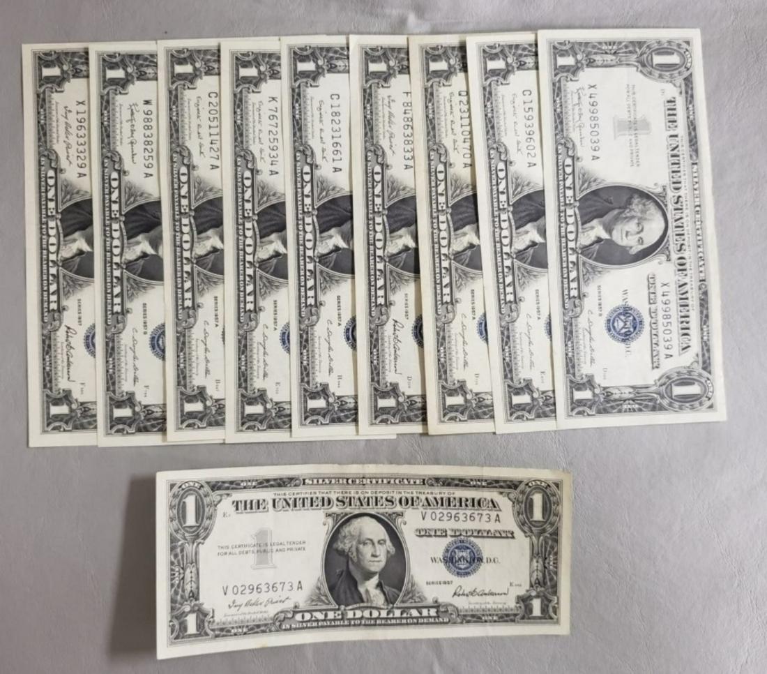 (10) 1957 AU/CU $1 SILVER CERTS (1 of 2)