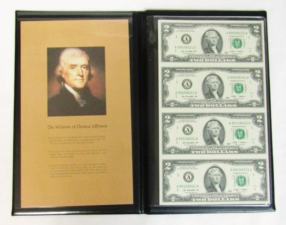 2009 $2 Dollar Uncut Sheet Of 4: US Currency BOSTON Gem Unc In Folder