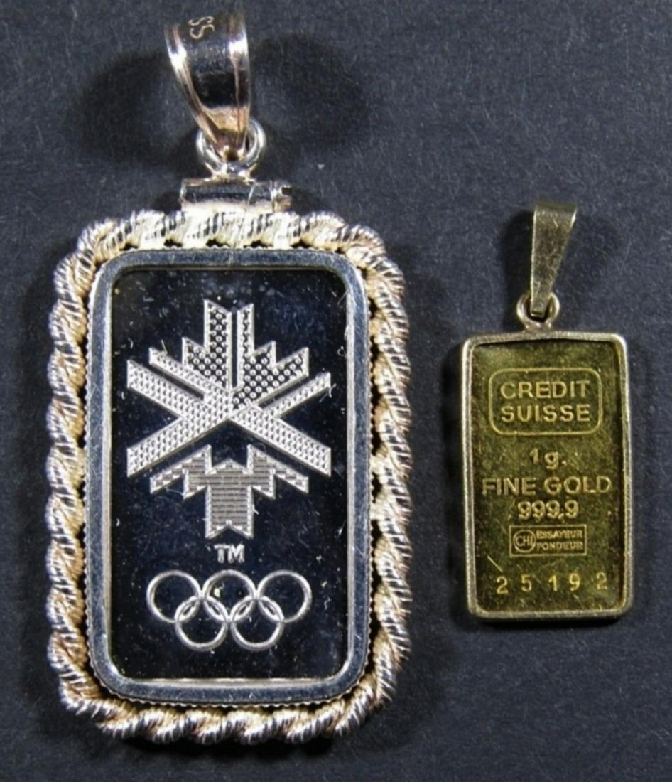 GOLD AND SILVER IN BEZELS-2002 SALT LAKE OLYMPICS: 5g SILVER BAR IN BEZEL AND 1g GOLD BAR IN BEZEL