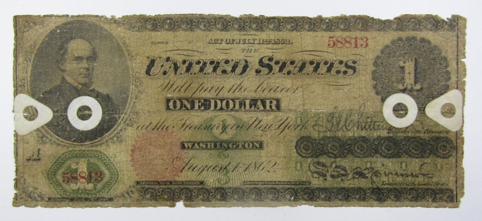 1862 $1 LEGAL TENDER NOTE: ODD TAPED
