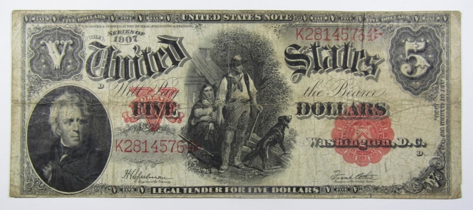 1907 $5 U.S. NOTE "WOODCHOPPER" (1 of 2)
