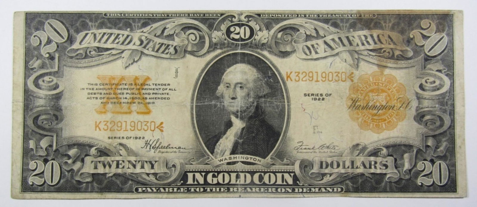 1922 $20 GOLD CERTIFICATE (1 of 2)