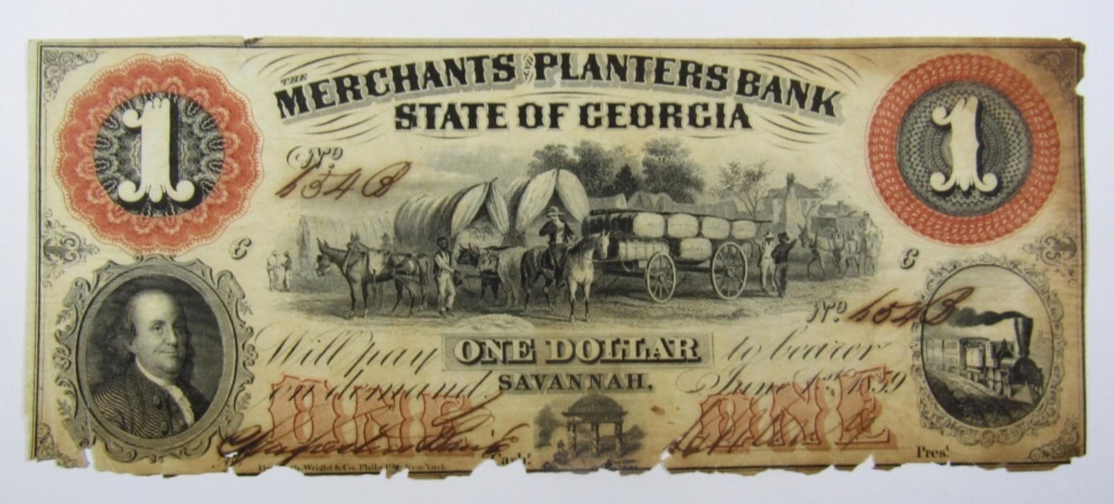 1859 $1 GEORGIA OBSOLETE CURRENCY NOTE (1 of 2)