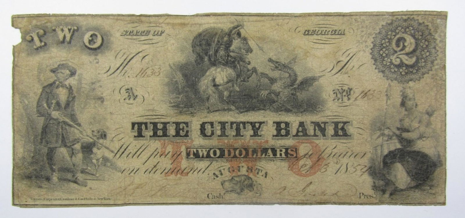 1854 $2 GEORGIA OBSOLETE CURRENCY NOTE (1 of 2)