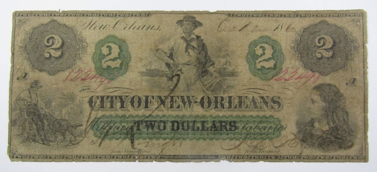 1862 $2 LOUISIANA OBSOLETE CURRENCY NOTE (1 of 2)