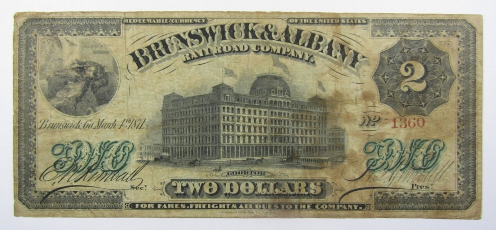 1871 $2 GEORGIA OBSOLETE CURRENCY NOTE (1 of 2)