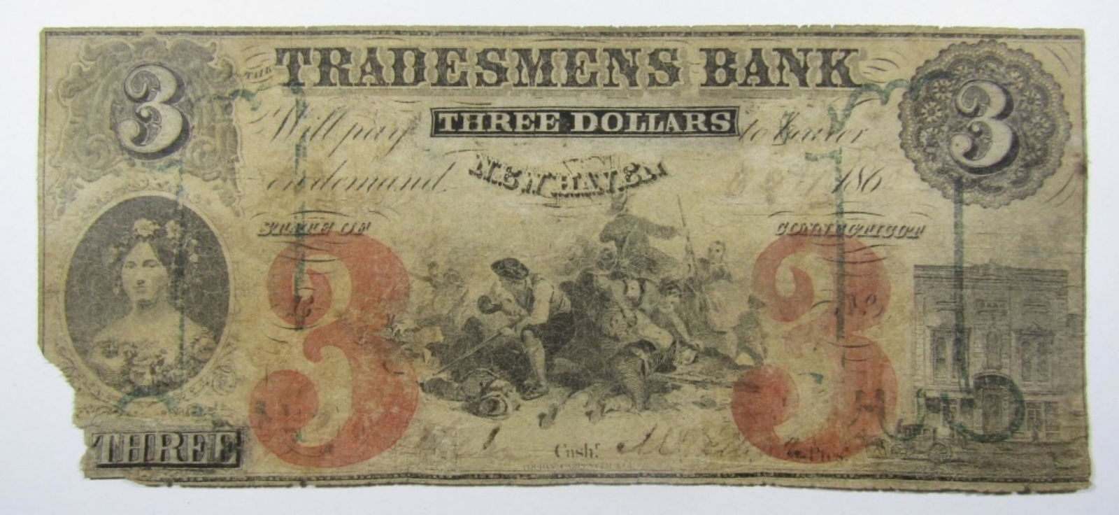 186x $3 CONNECTICUT OBSOLETE CURRENCY (1 of 2)