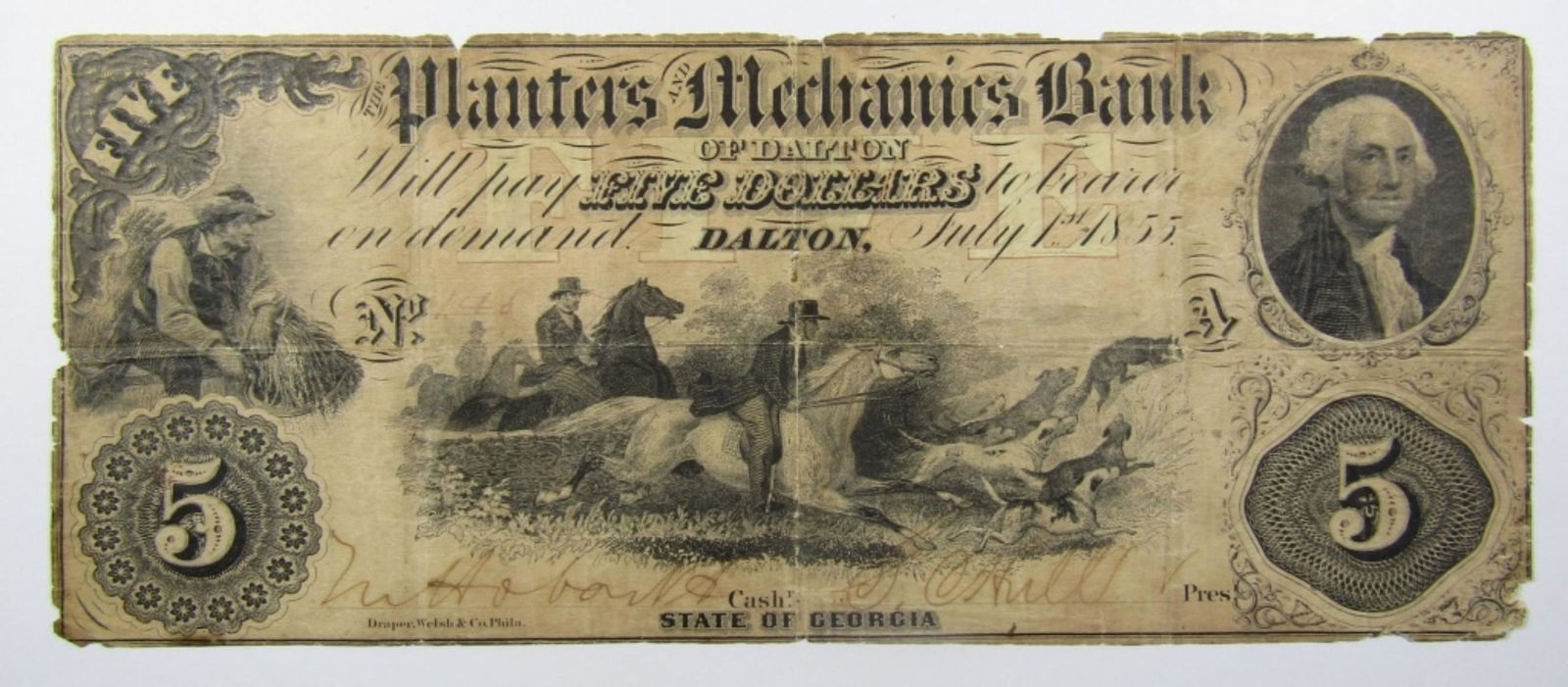 1855 $5 GEORGIA OBSOLETE CURRENCY NOTE (1 of 2)
