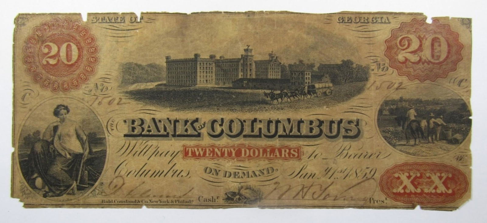 1859 $20 GEORGIA OBSOLETE CURRENCY NOTE (1 of 2)