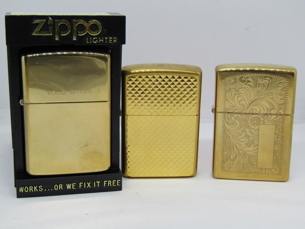 (3) ZIPPO LIGHTERS: 1998 SOLID BRASS, 1999 (1 of 4)