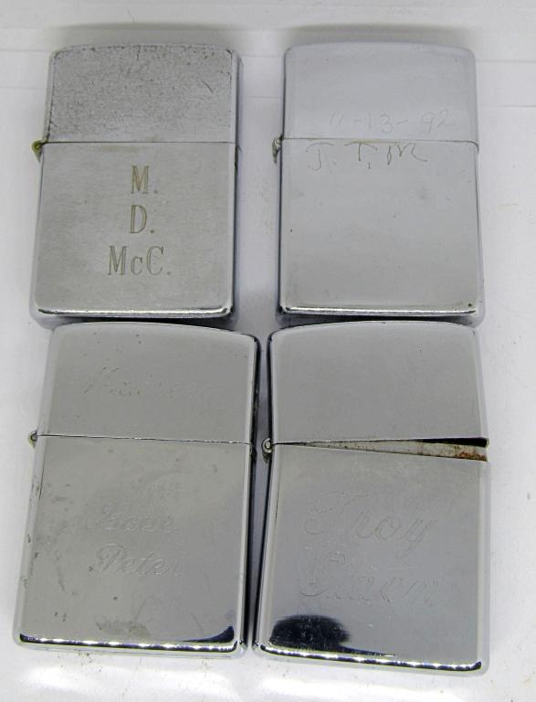(4) ENGRAVED ZIPPO LIGHTERS 1966 , 1981,: 1992 & 1997 - ALL USED