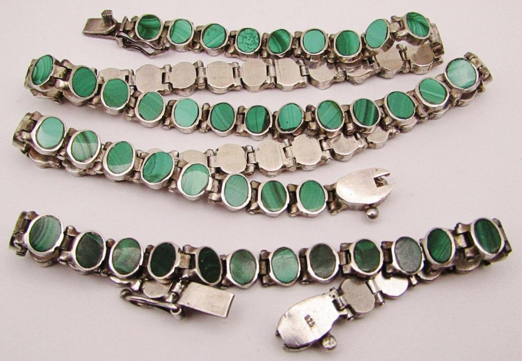 GREEN MALACHITE 925 NECKLACE & BRACELET: 18" SOUTHWEST STYLE NECKLACE & 7" BRACELET ( 36 DWT)
