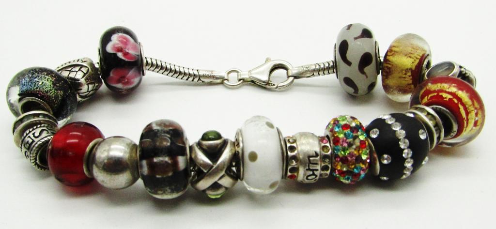 BEADED CHARM BRACELET - SOME PANDORA: STERLING BRACELET - 30 dwt