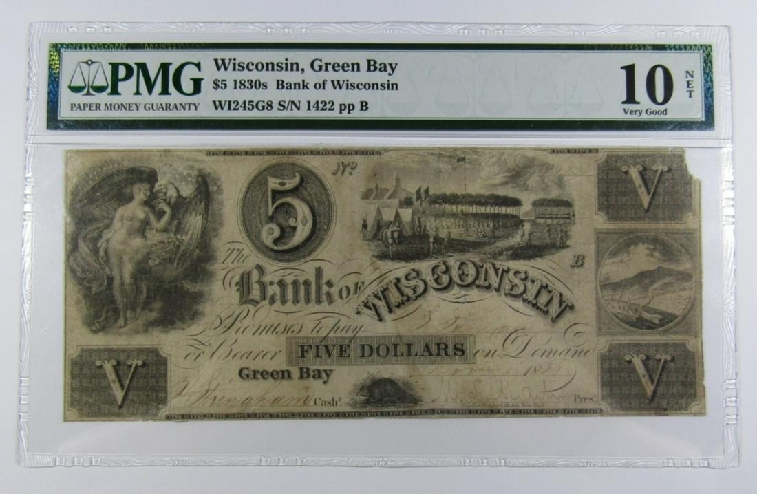 1830's $5 WISCONSIN BANKNOTE PMG 10 NET (1 of 2)
