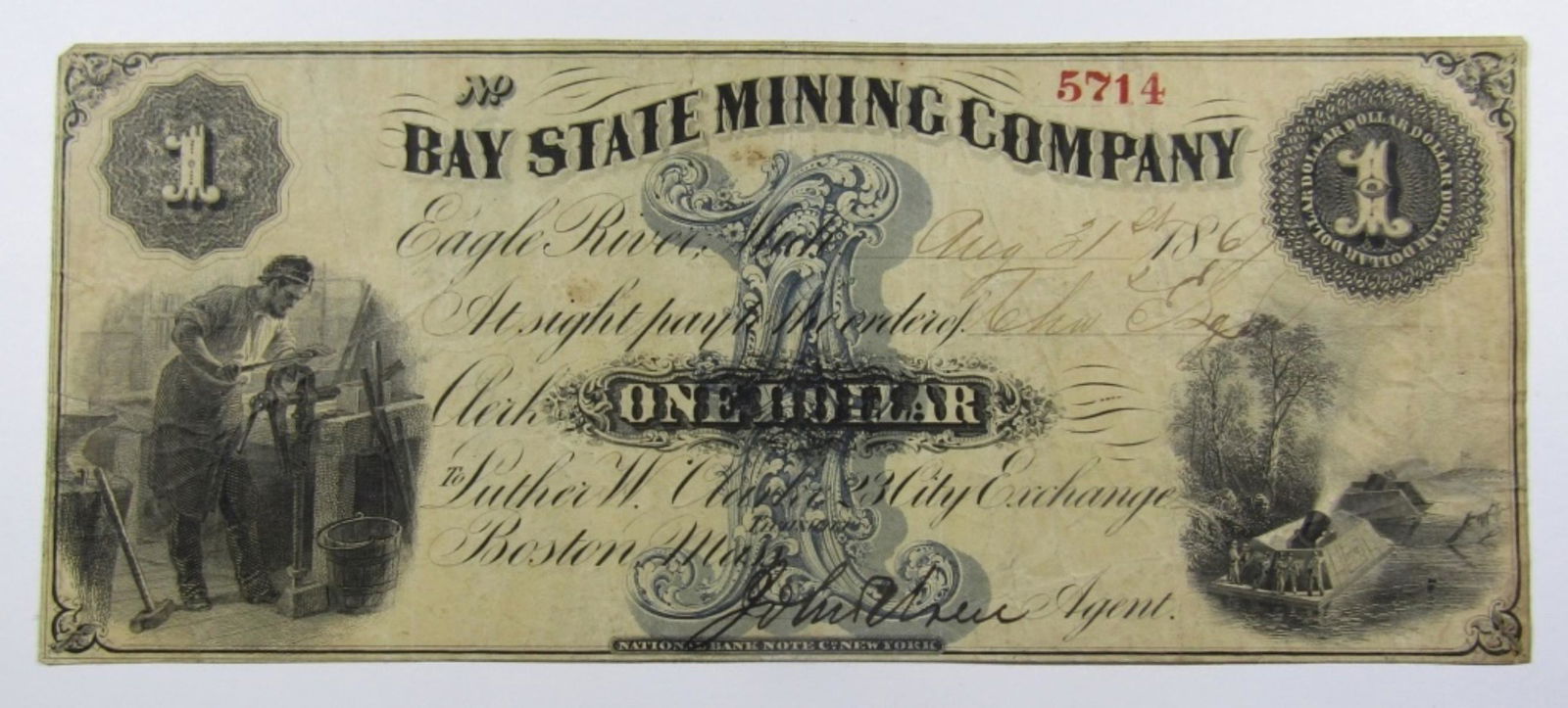 1867 $1 MASSACHUSETTS OBSOLETE CURRENCY (1 of 2)