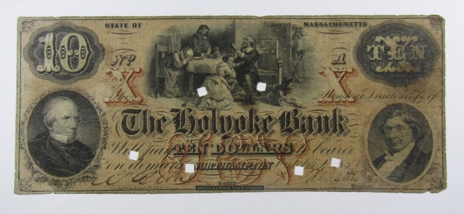 1858 $10 MASSACHUSETTS OBSOLETE NOTE (1 of 2)
