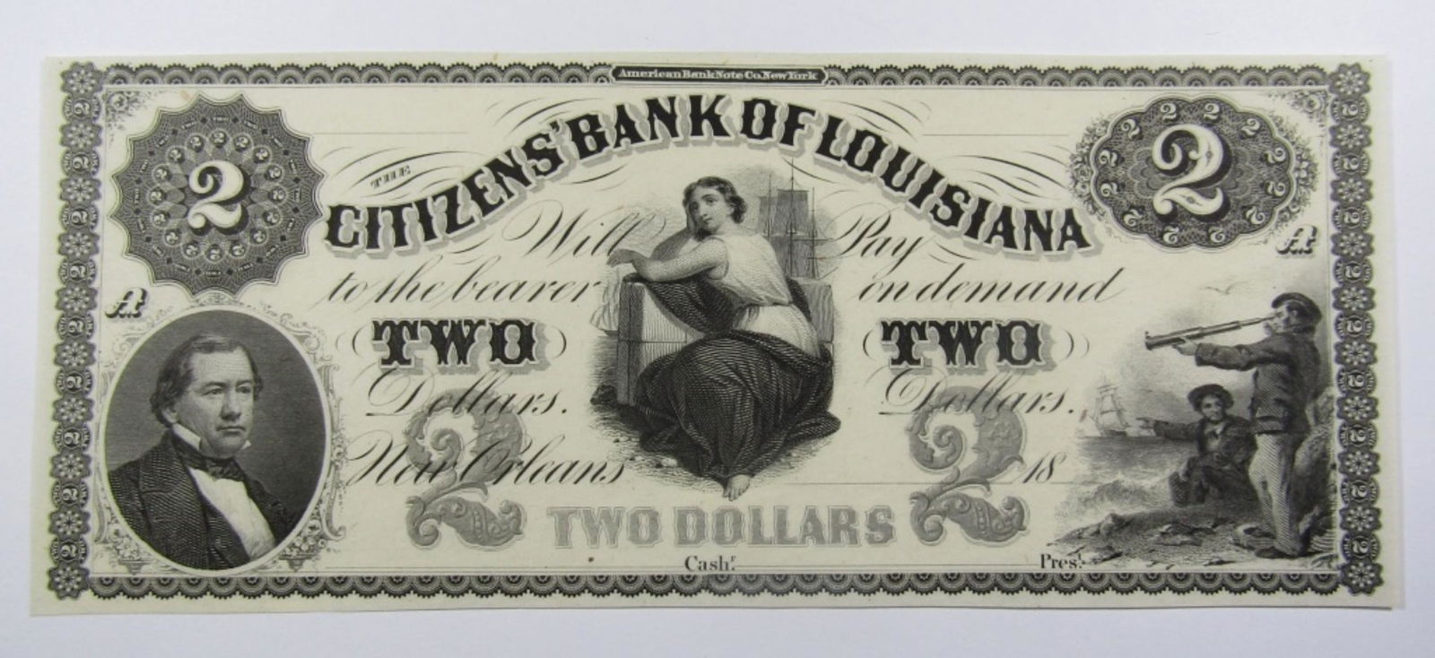 18xx $2 LOUISIANA OBSOLETE CURRENCY NOTE (1 of 2)