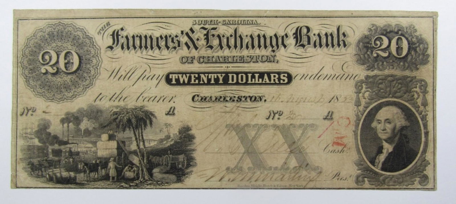 1833 $20 SOUTH CAROLINA OBSOLETE NOTE (1 of 2)
