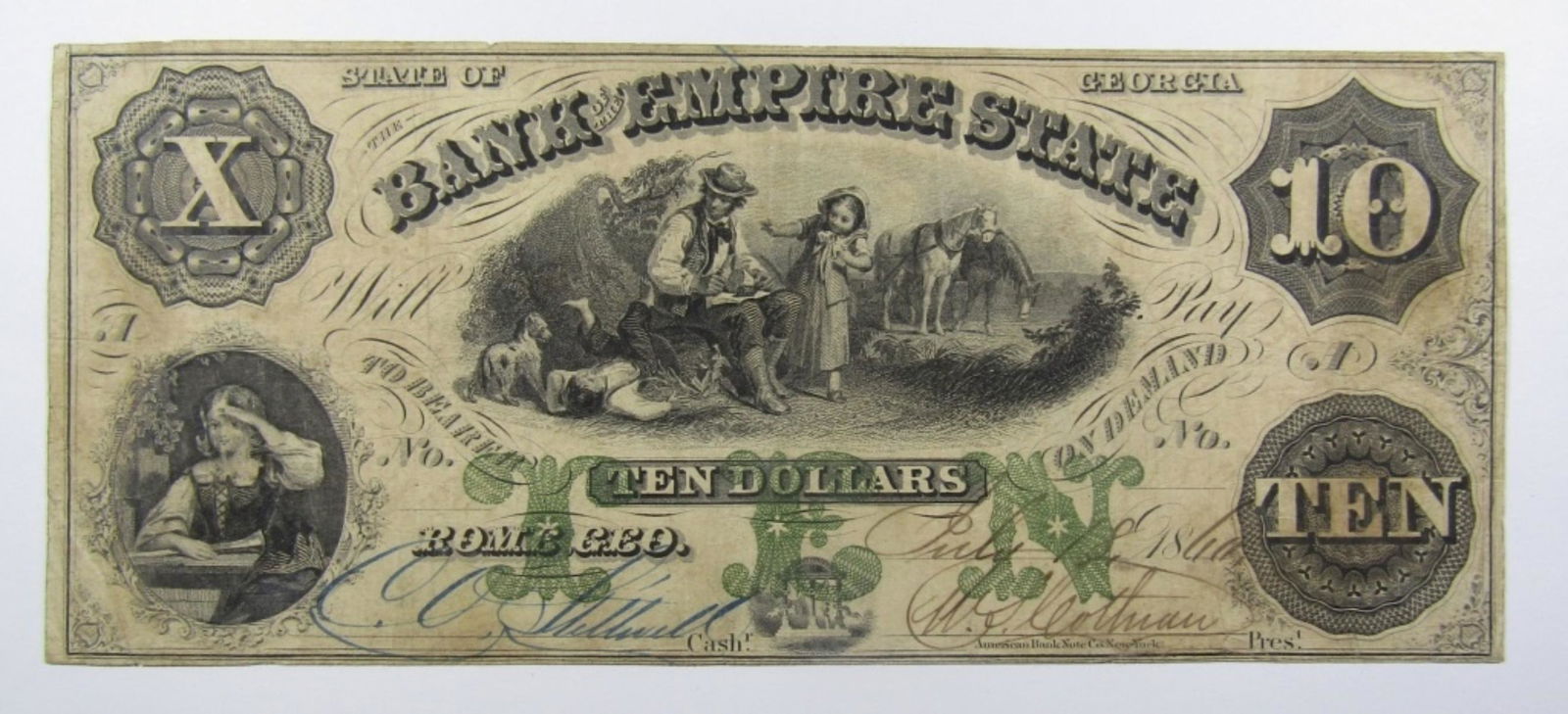1860 $10 GEORGIA OBSOLETE CURRENCY NOTE (1 of 2)