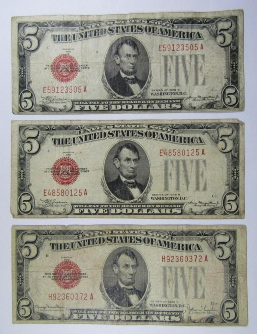 (3) 1928 $5 RED SEAL UNITED STATES NOTES (1 of 2)