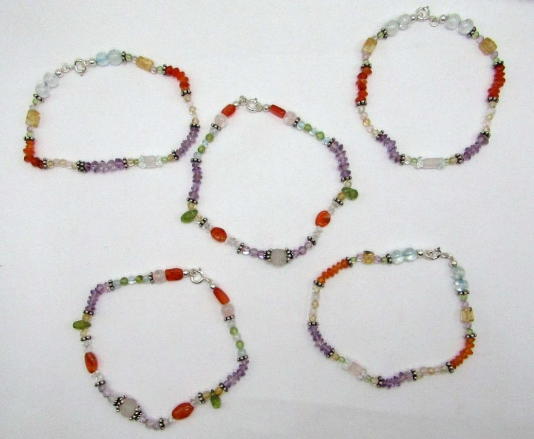 5-STERLING BEAD & CHIPPED GEMSTONE BRACELETS (1 of 5)