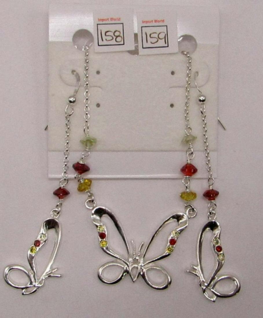 NEW! STERLING MATCHING EARRINGS AND NECKLACE LOT: BUTTERFLY DESIGN WITH PERIDOT, AMBER, AND YELLOW ZIRCON 11 DWT TOTAL
