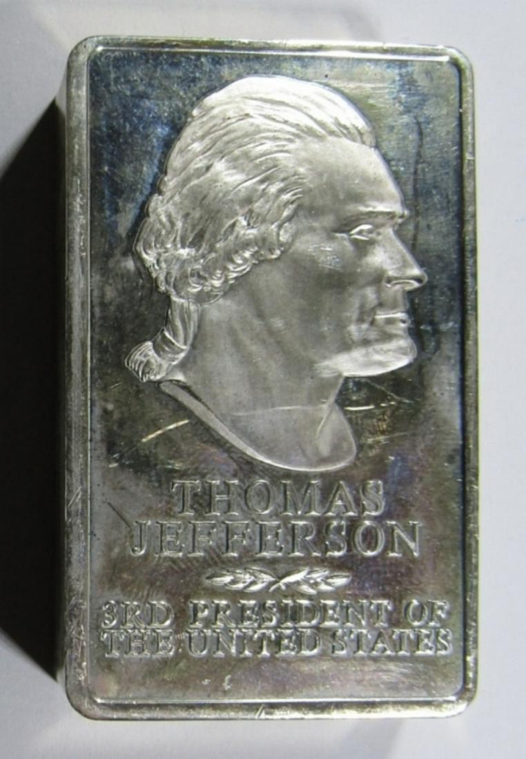THOMAS JEFFERSON 3RD PRESIDENT INGOT:: APROX 10.4 ozt (208 dwt) .925 SILVER. 5000 GRAINS STERLING SILVER, PRESIDENTIAL INGOTS COLLECTION- FIRST EDITION.