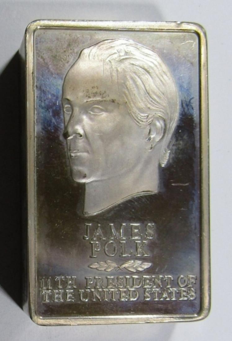 JAMES POLK 11TH PRESIDENT INGOT:: APROX 10.4 ozt (208 dwt) .925 SILVER. 5000 GRAINS STERLING SILVER, PRESIDENTIAL INGOTS COLLECTION- FIRST EDITION.