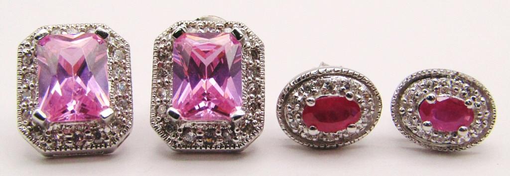 (2) PAIR STERLING PIERCED EARRINGS (1) RUBY (1 of 3)