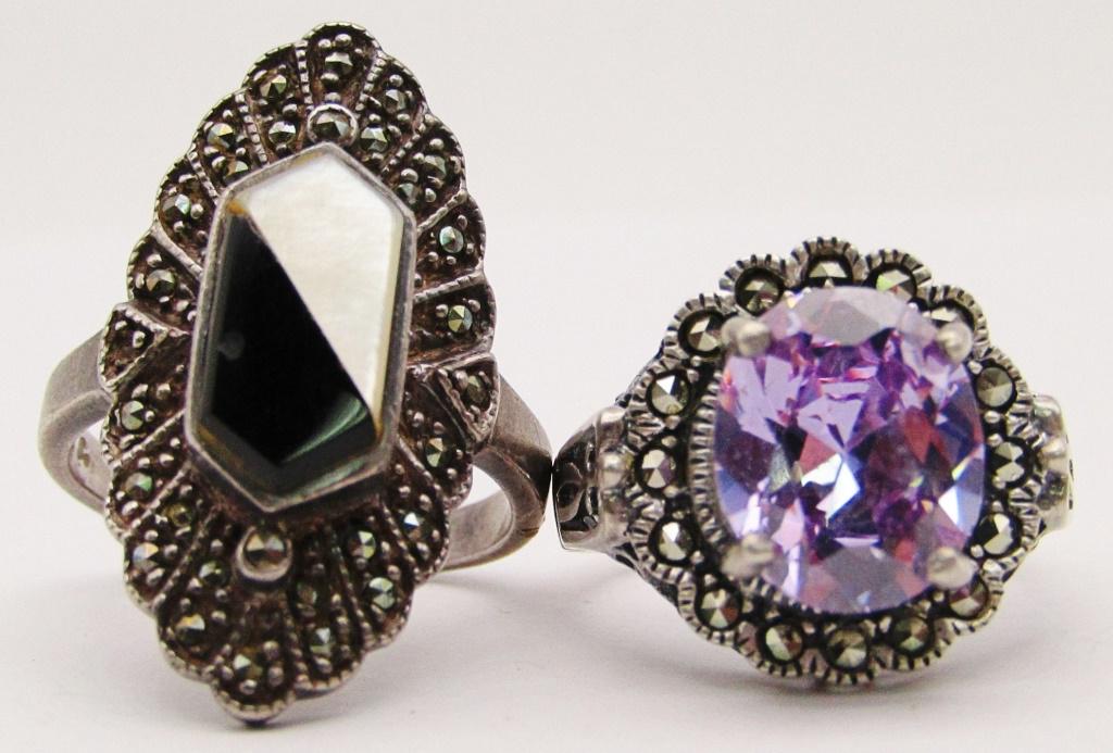 (2) MARCASITE STERLING RINGS - PRETTY LOT: SIZE 8's (9 DWT)