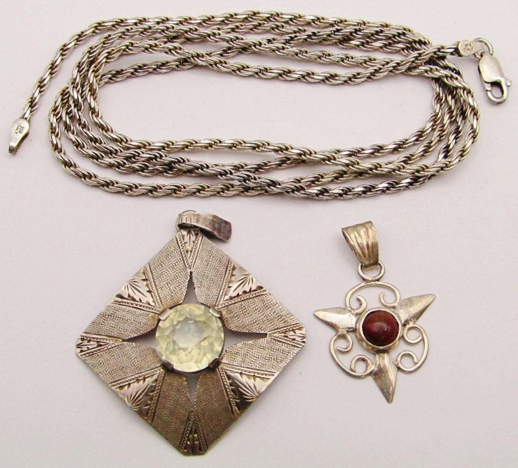 (2) SOUTHWEST STERLING PENDANTS w/NECKLACE (1 of 3)