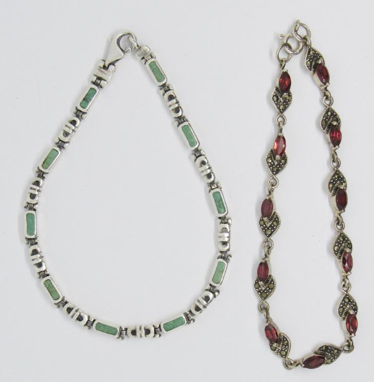 2-7.5" STERLING BRACELETS WITH STONES (1 of 6)