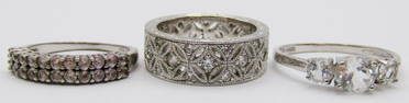 (3) PRETTY BLING RINGS STERLING & CLEAR STONES