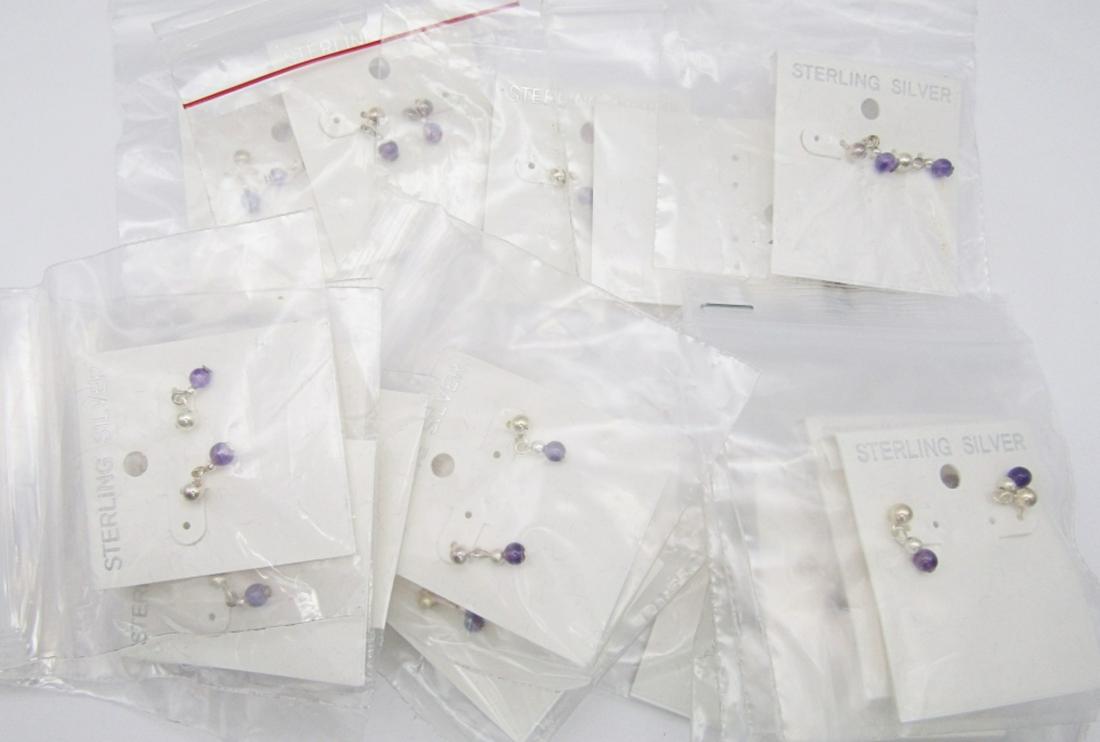 (17) PAIR EARRINGS STERLING / PURPLE STONE: NEW STOCK - 1 dwt each