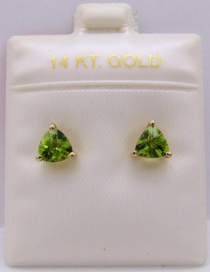 NEW! PAIR OF 14K PIERCED PERIDOT STUD: EARRINGS-TOTAL 1 GRAM