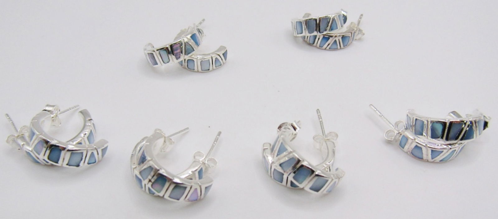 (6) Sterling Half Hoop Earrings Inlay Stones (1 of 5)