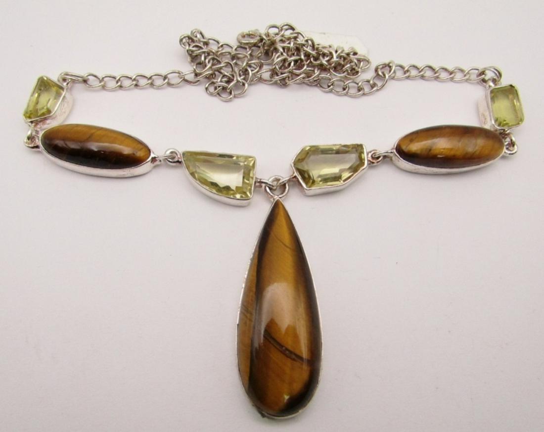 TIGER EYE & PERIDOT STERLING FASHION NECKLACE (1 of 3)