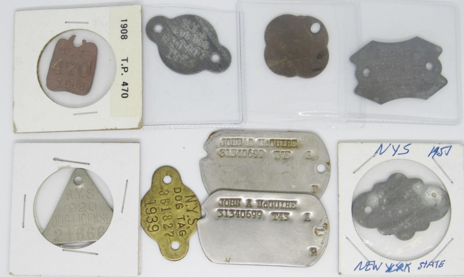EARLY DATE DOG LICENSE TAGS & MILITARY DOG TAGS (1 of 2)