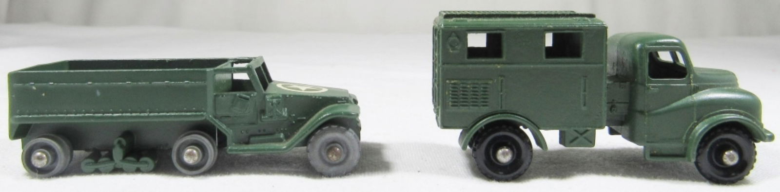 (2) LESNEY MATCHBOX ARMY TRUCKS: #3 JEEP & #68 RADIO TRUCK