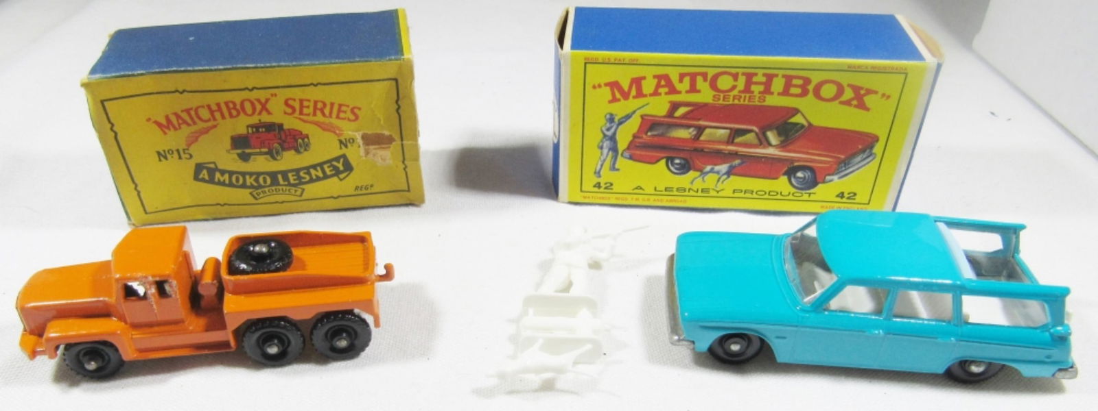 (2) LESNEY MATCHBOX #42 STUDEBAKER: STATION WAGON & #15 ATLANTIC PRIME MOVER - BOTH ORIGINAL BOXES