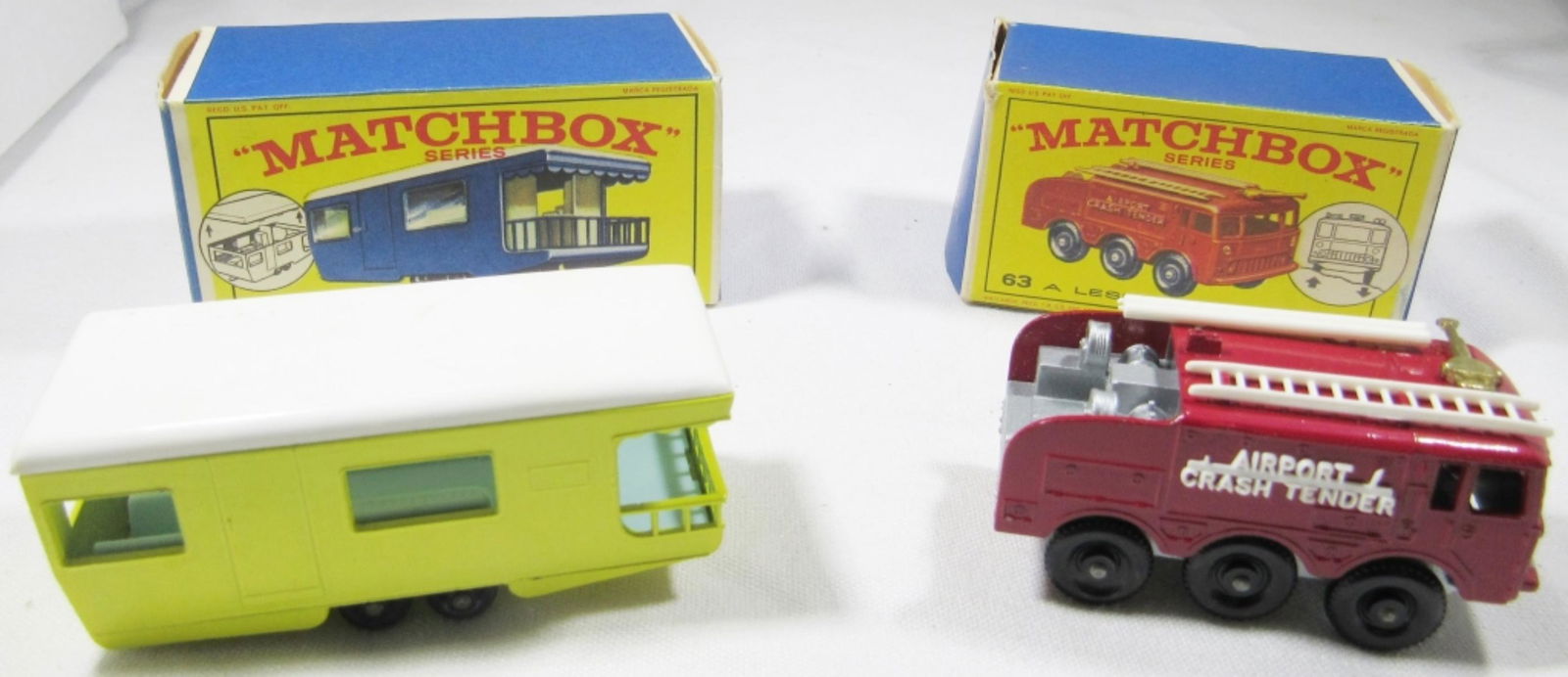 (2) LESNEY MATCHBOX #23 TRAILER CARAVAN: #63 FIRE FIGHTING CRASH TENDER - BOTH ORIGINAL BOX