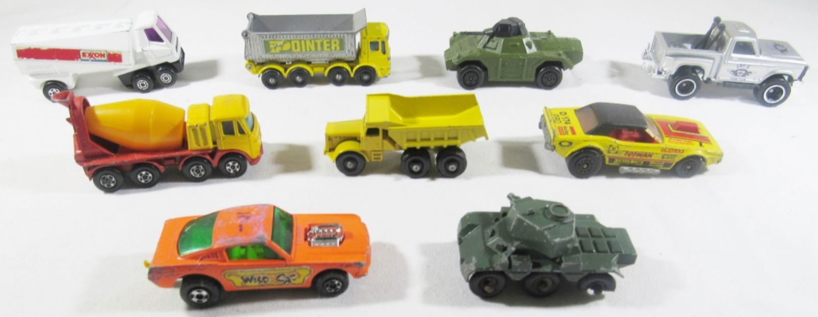 (9) VARIOUS MATCHBOX CARS/TRUCKS/VEHICLES: ALL PLAYED WITH