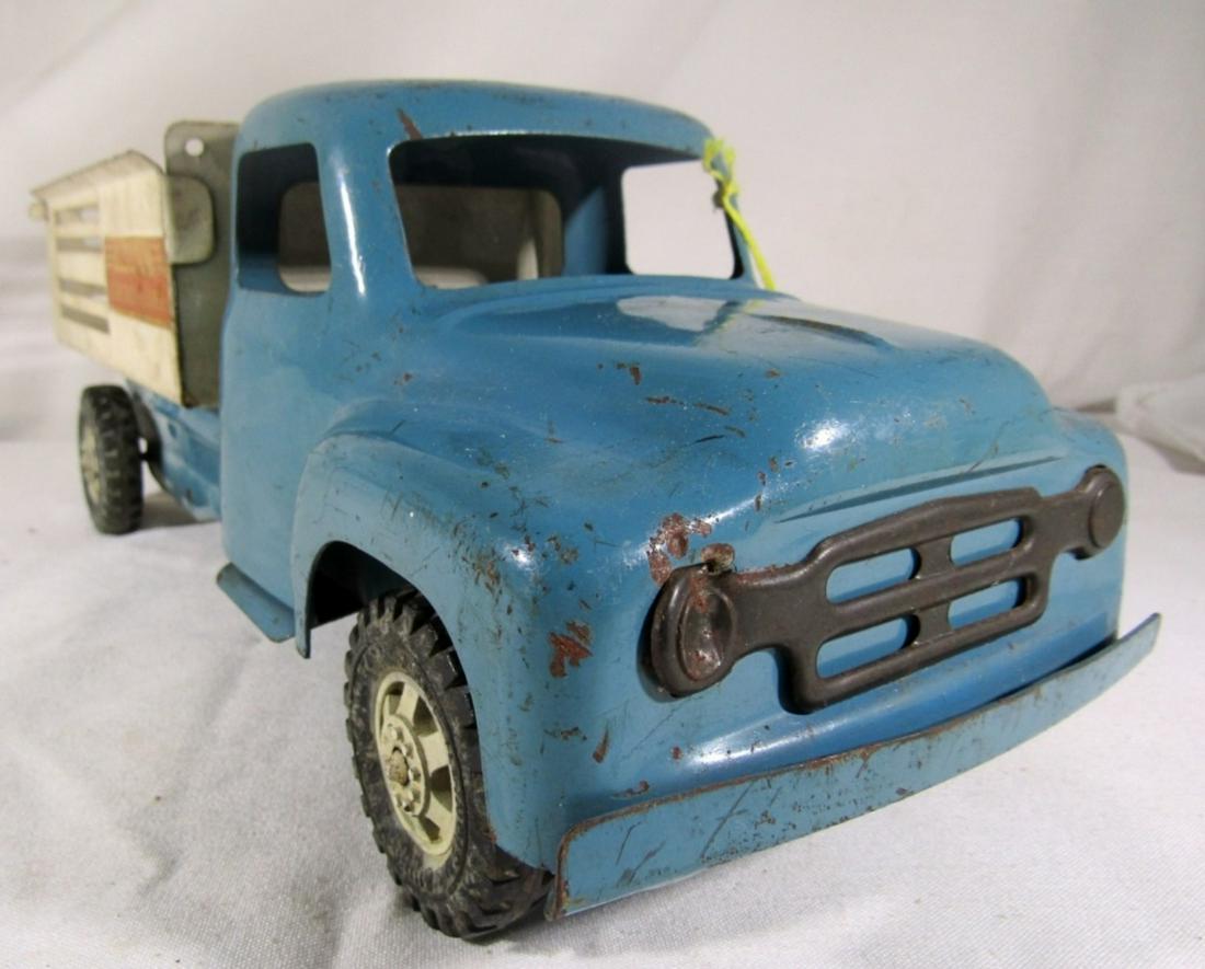 1950s BUDDY L DELIVERY TRUCK 15" LONG: STORE DOOR DELIVERY BLUE METAL TRUCK