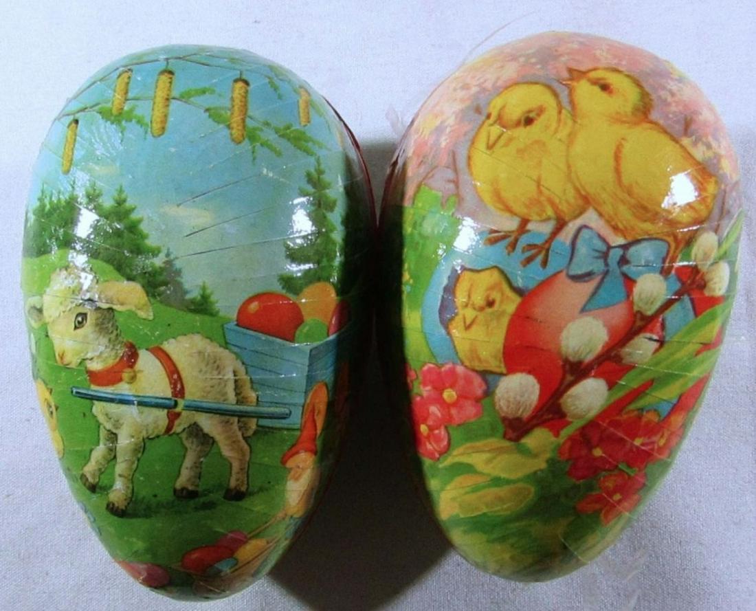 (2) Paper Mache Egg Container LAMB & CHICKS: Made In Western Germany