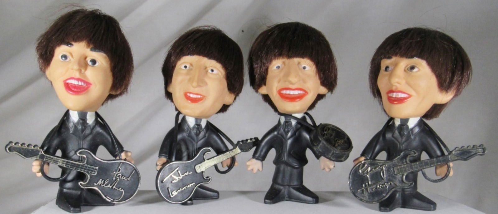 1964 NEMS Seltaeb Beatles Vinyl Doll Set: Figurines w/ Guitars - John Lennon, Paul McCartney, Ringo Starr, George Harrison - This Set is in Beautiful NM/MINT Condition! - Original